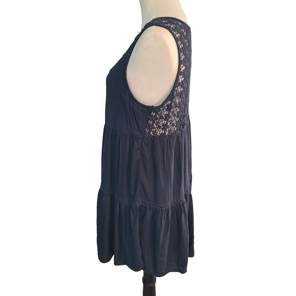 American Eagle Black Lace Mini Dress M Tiered Whimsigoth Boho Grunge Fairycore - Picture 3 of 8